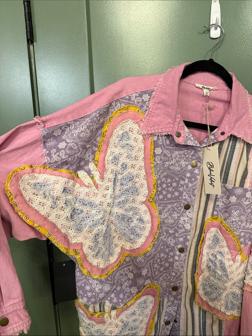NWT Blue Velvet Pink & Lavender Patchwork Butterfly Jacket